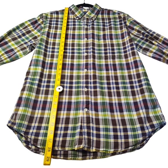 Old Navy Men's Slim Plaid Oxford Button Down Size Medium Coffee Grounds Mended - Picture 9 of 9